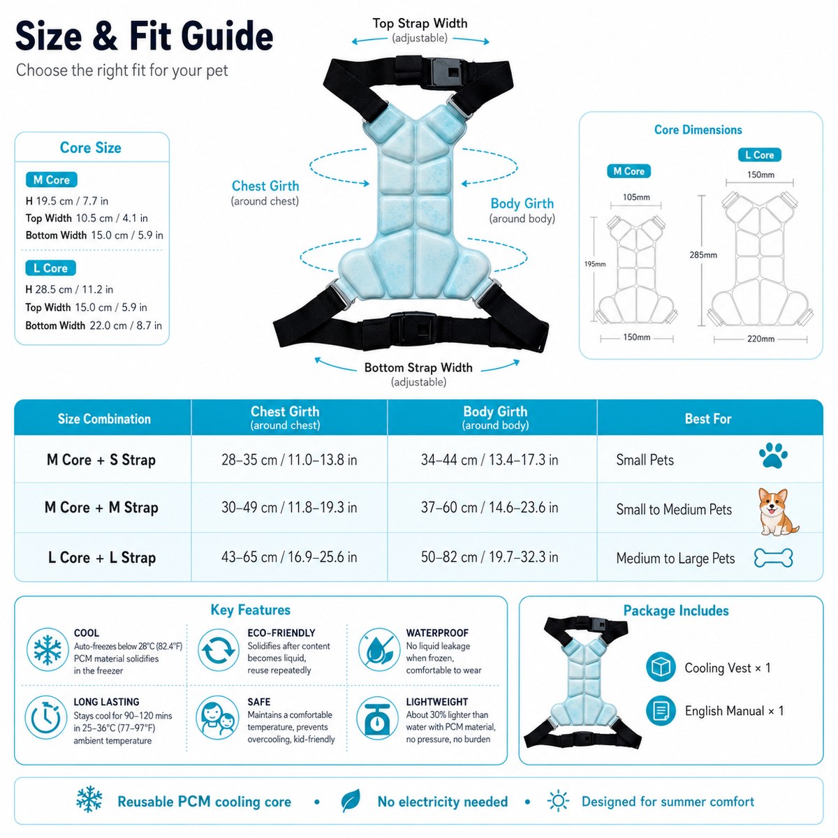 Malloren Reusable PCM Pet Cooling Vest for Summer Walks & Outdoor Play - No Electricity Cooling Harness for Dogs & Cats