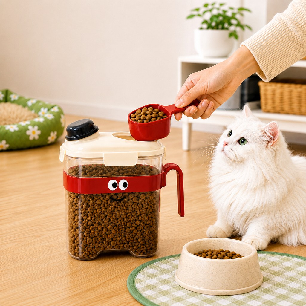 Malloren Sealed Pet Food Storage Container with Scoop for Cats & Dogs - Easy, Mess-Free Daily Feeding