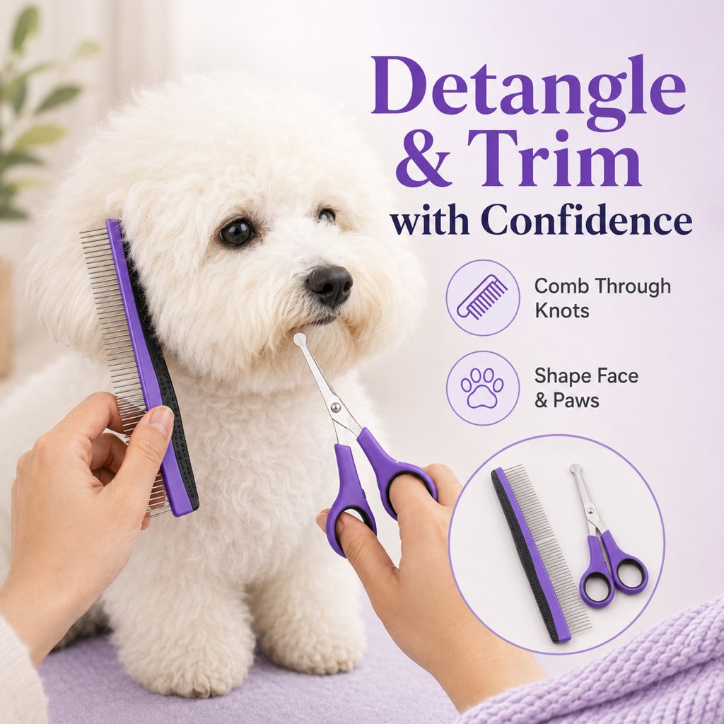 Malloren 9-Piece Pet Grooming Kit for Dogs & Cats – At-Home Grooming Solution for Shedding, Nail Care & Detangling (Travel-Friendly Case)