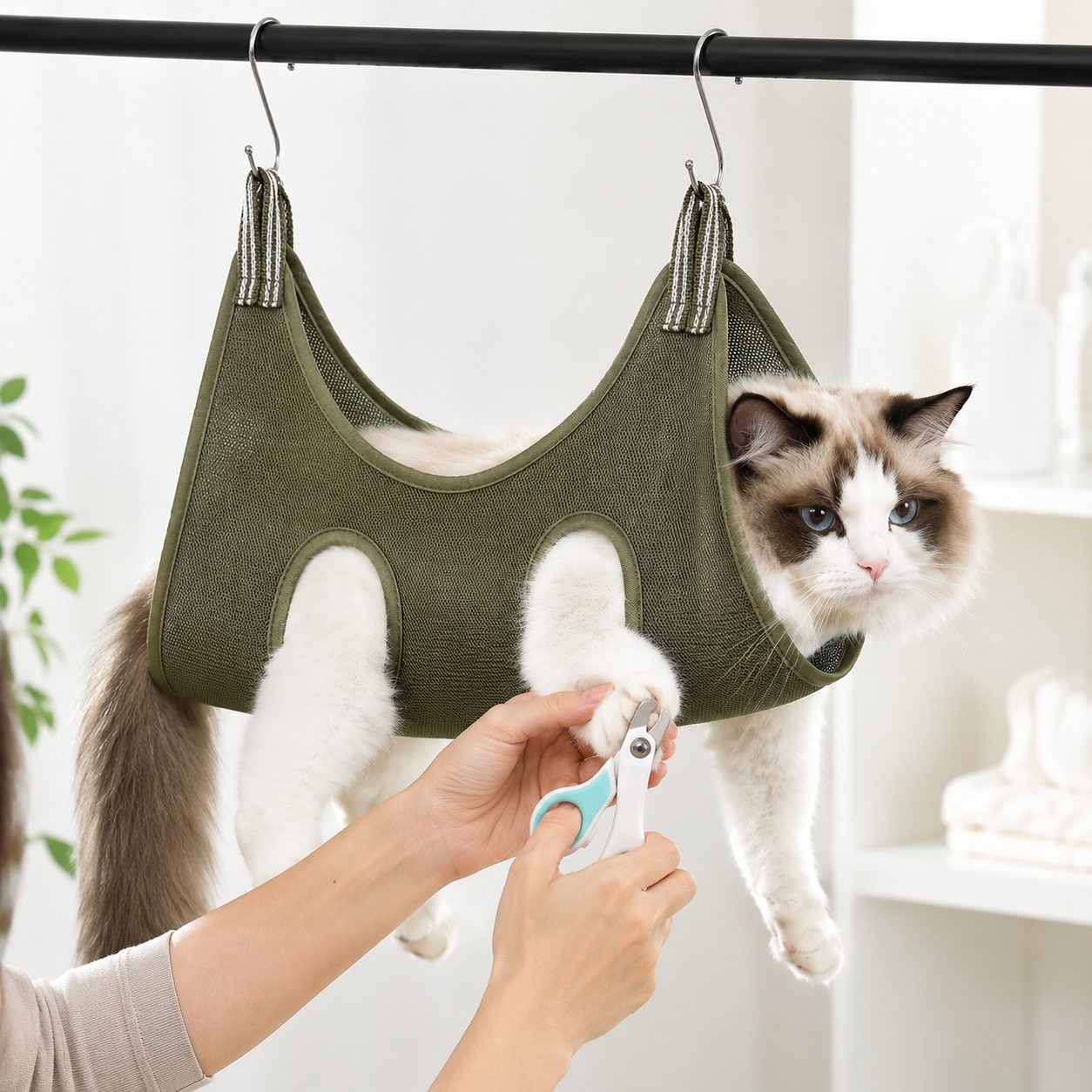 Malloren Pet Grooming Sling Bag for Cats & Small Dogs - Easier Nail Trims, Paw Care & Bath Time at Home