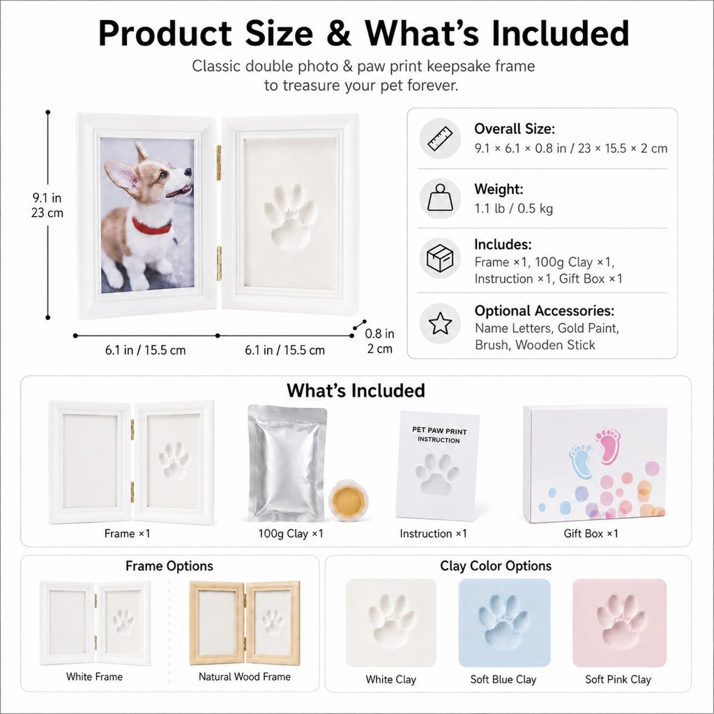 Malloren Pet Paw Print Frame Kit for Dogs & Cats - DIY Keepsake Photo Frame for Home Display, First Paw Memories & Pet Loss Sympathy Gift