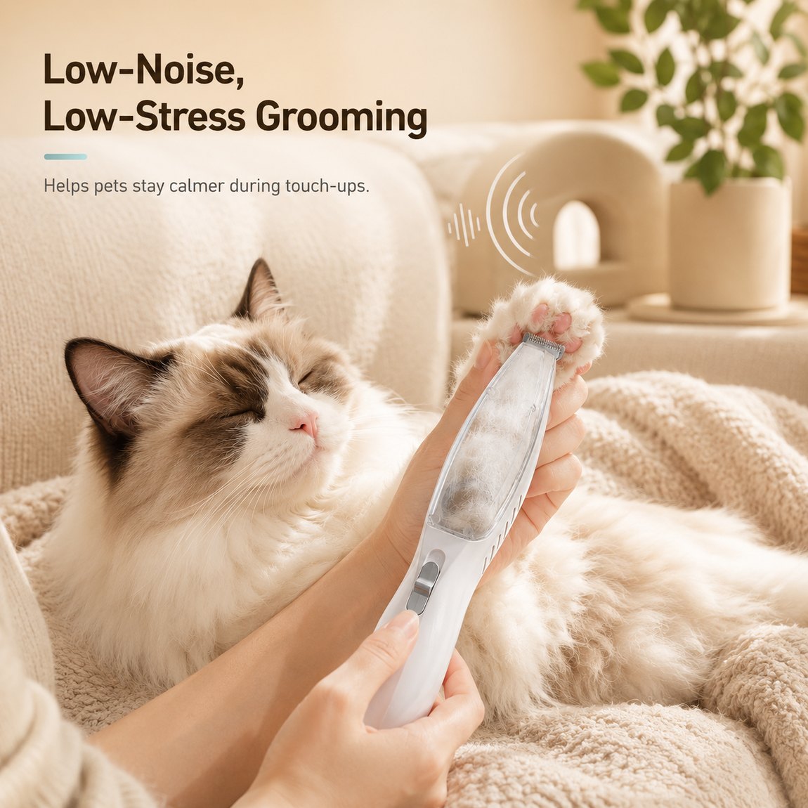 Malloren Pet Paw Trimmer with Built-In Vacuum for Cats & Dogs - Low-Noise Detail Groomer for Paws, Ears & Loose Fur Cleanup
