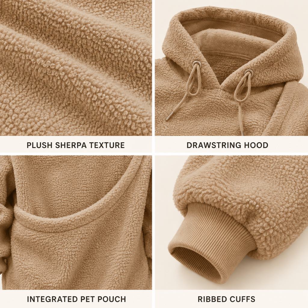 Malloren Cozy Pet Pouch Sherpa Hoodie for Small Dogs & Cats – Keep Them Close at Home & on Casual Outings