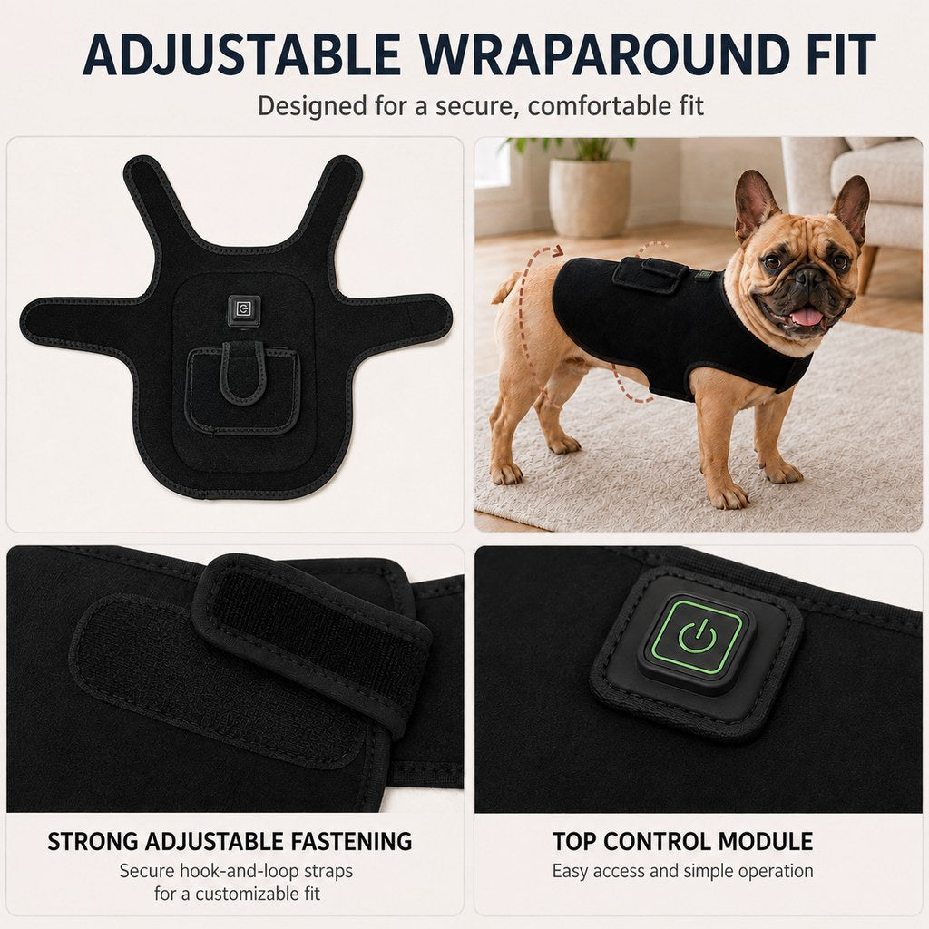 Malloren Pet Red Light Therapy Vest for Dogs & Cats – 660nm + 850nm Near-Infrared for Back, Hip, Joint & Muscle Comfort – USB or Rechargeable