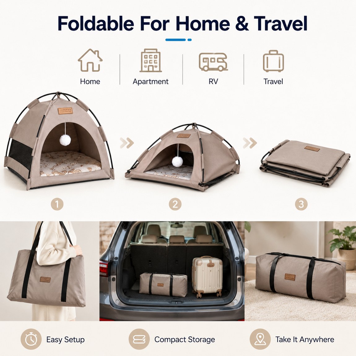 Malloren Pet Tent Bed with Cooling Mat for Indoor Naps & Hot Weather — Foldable Private Hideaway for Cats, Kittens & Small Dogs