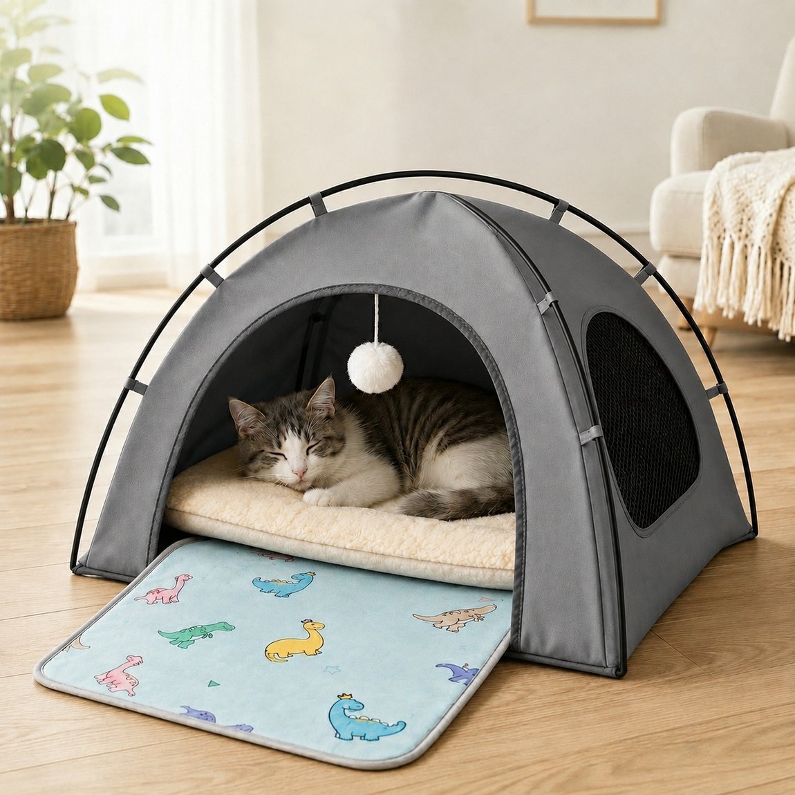 Malloren Pet Tent Bed with Cooling Mat for Indoor Naps & Hot Weather — Foldable Private Hideaway for Cats, Kittens & Small Dogs
