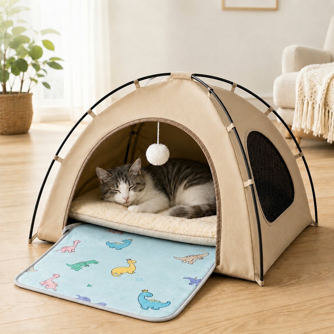 Malloren Pet Tent Bed with Cooling Mat for Indoor Naps & Hot Weather — Foldable Private Hideaway for Cats, Kittens & Small Dogs