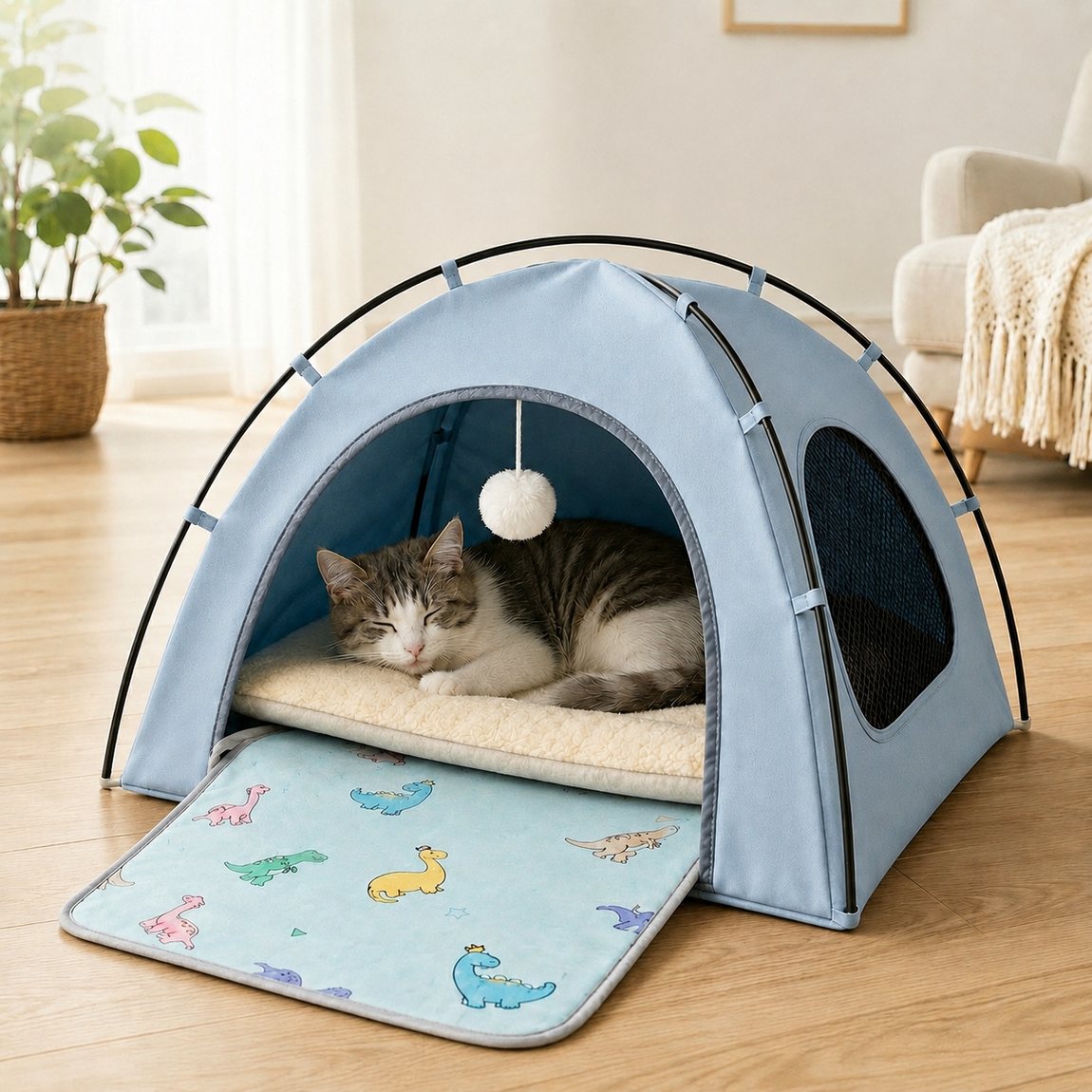 Malloren Pet Tent Bed with Cooling Mat for Indoor Naps & Hot Weather — Foldable Private Hideaway for Cats, Kittens & Small Dogs