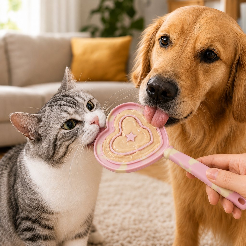 Malloren Heart Pet Licking Wand for Cats & Dogs - Handheld Soft Treat Feeder for Yogurt, Wet Food & Pumpkin Puree