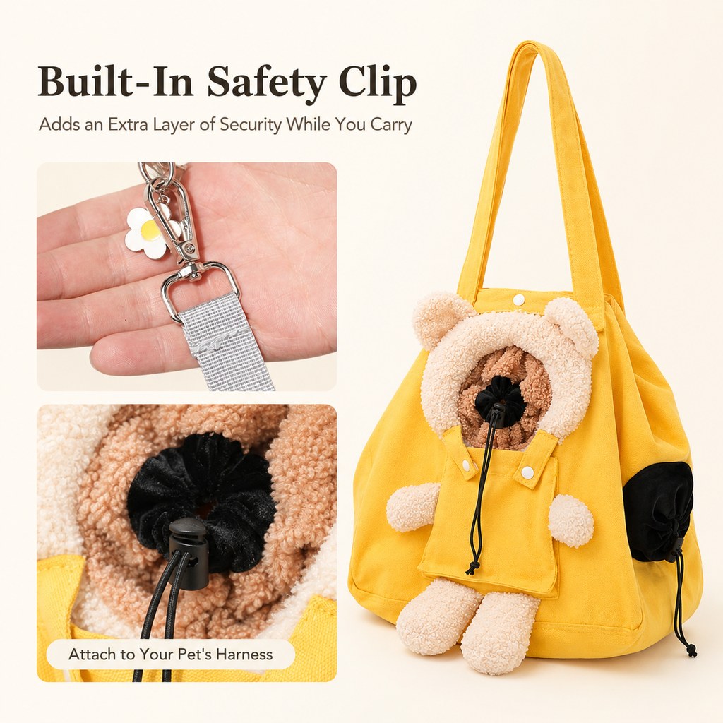 Malloren Plush Bear Cat Carrier Tote Bag – Dual Head-Out Shoulder Carrier for Walks, Errands & Keeping Your Cat Close
