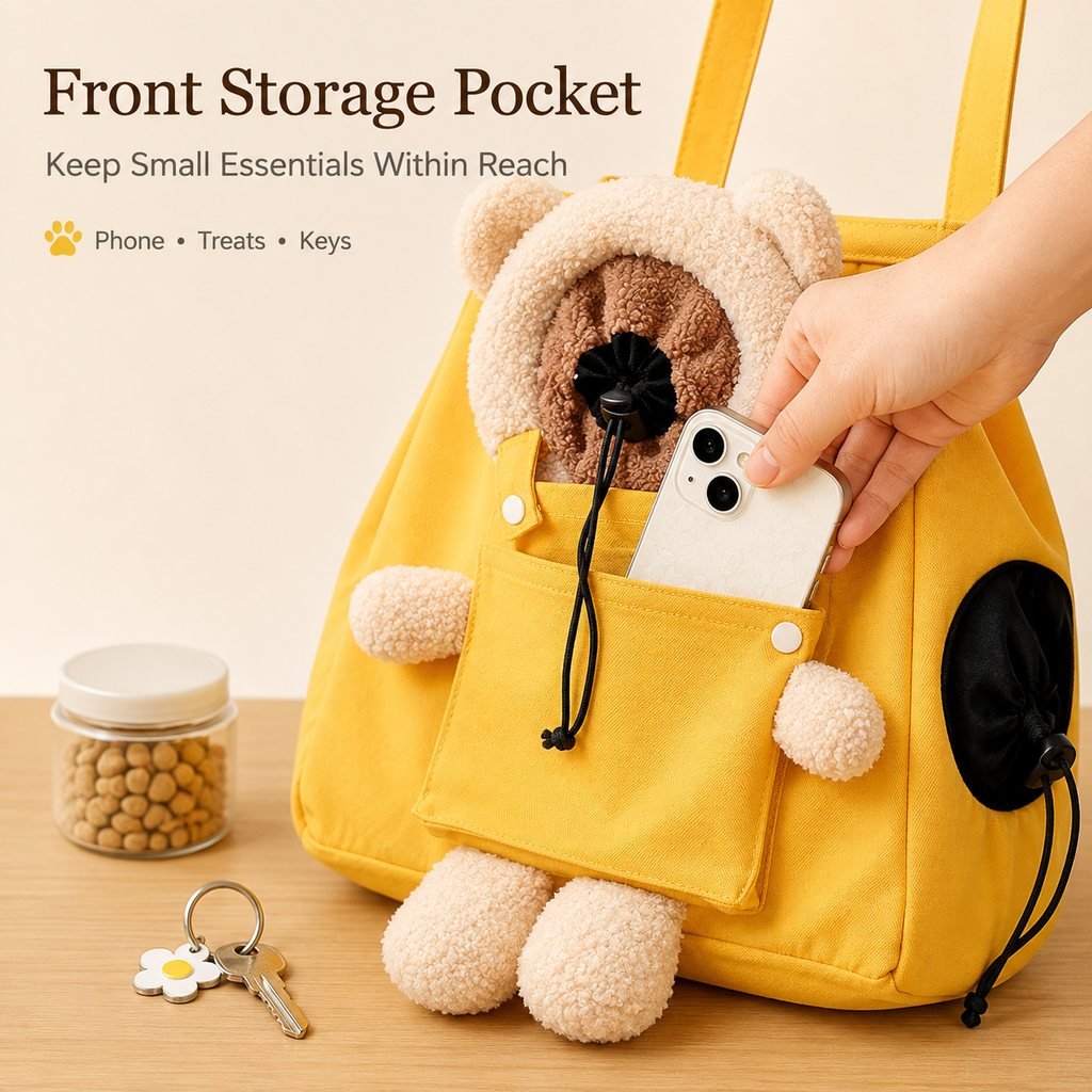 Malloren Plush Bear Cat Carrier Tote Bag – Dual Head-Out Shoulder Carrier for Walks, Errands & Keeping Your Cat Close