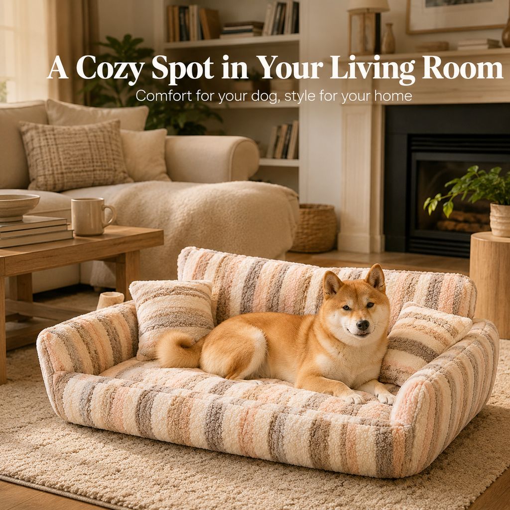 Malloren Cozy Plush Dog Sofa Bed for Living Rooms - Soft Bolstered Support for Everyday Naps