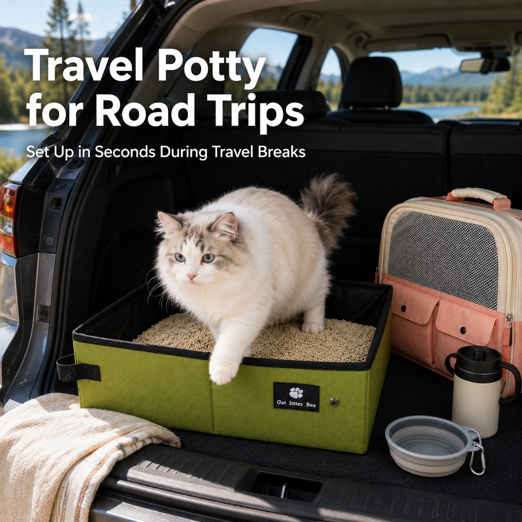 Malloren Portable Foldable Cat Litter Box for Road Trips, Hotels & RV Travel - Reusable Waterproof Travel Cat Toilet to Stop Leaks & Save Space