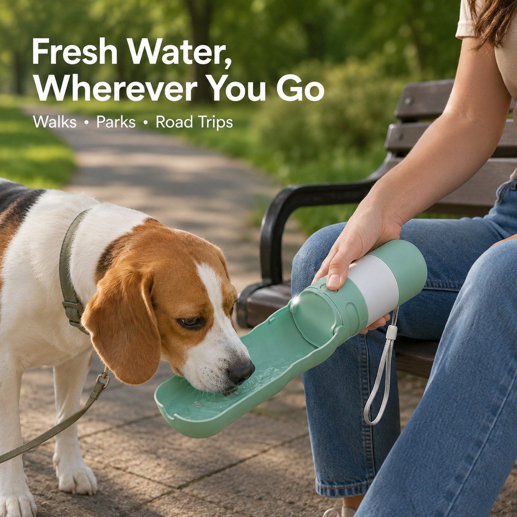 Malloren 2-in-1 Portable Dog Water Bottle with LED Light - 12 fl oz Foldable Bowl for Walks, Hikes & Camping, No Extra Bowl Needed