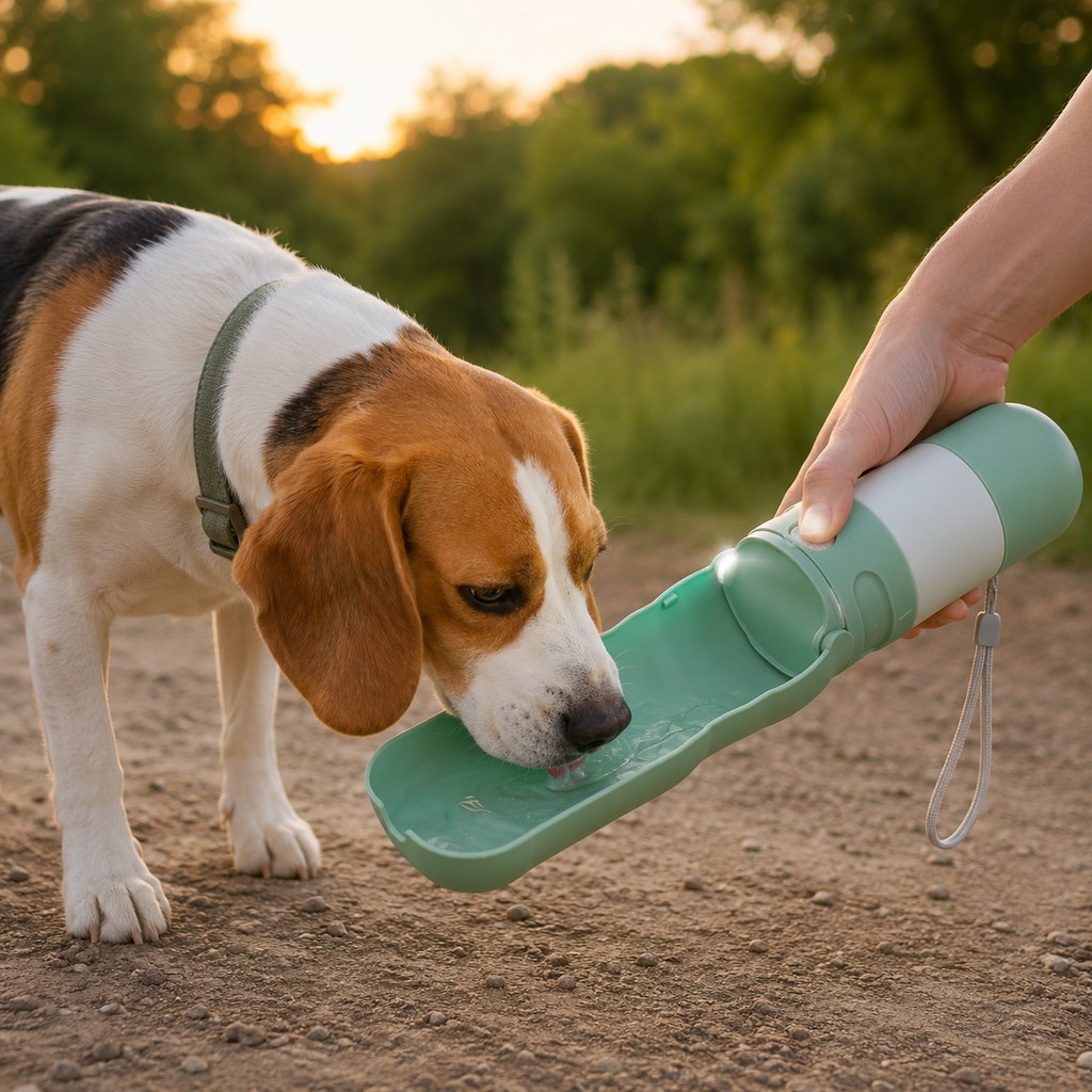 Malloren 2-in-1 Portable Dog Water Bottle with LED Light - 12 fl oz Foldable Bowl for Walks, Hikes & Camping, No Extra Bowl Needed