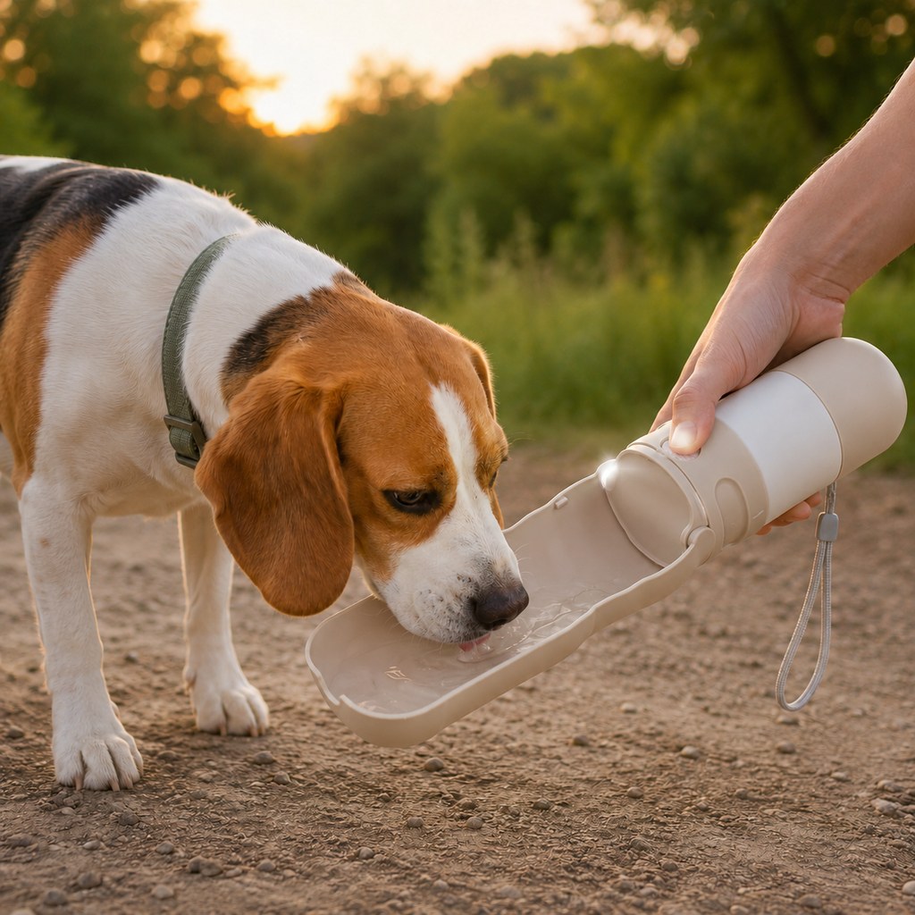 Malloren 2-in-1 Portable Dog Water Bottle with LED Light - 12 fl oz Foldable Bowl for Walks, Hikes & Camping, No Extra Bowl Needed