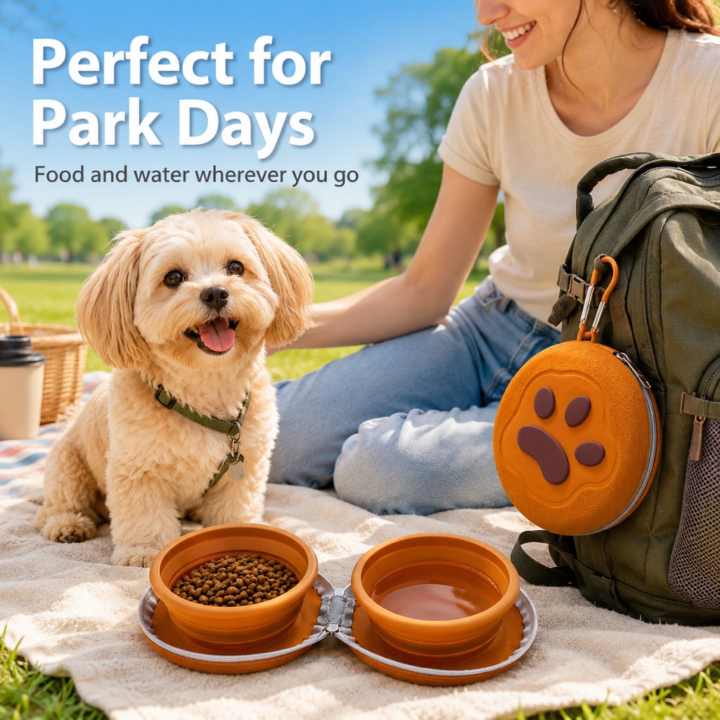 Malloren 2-in-1 Collapsible Pet Travel Bowl for Walks, Parks & Road Trips - Feed and Hydrate Small Dogs or Cats Anywhere
