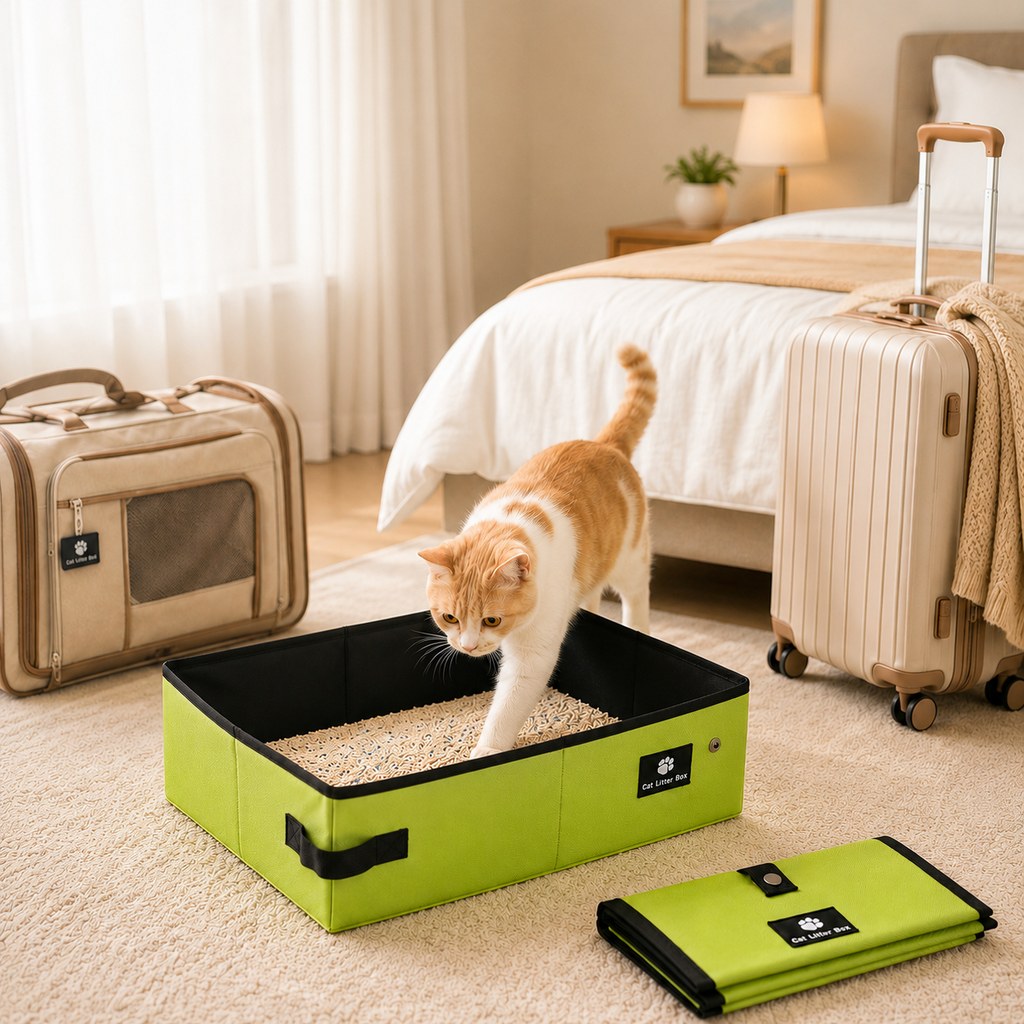 Malloren Portable Foldable Cat Litter Box for Travel, Hotels & RVs - Packs Flat, Helps Keep Floors Clean