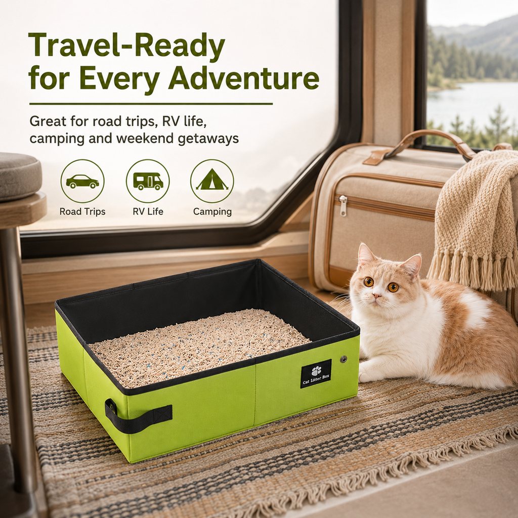 Malloren Portable Foldable Cat Litter Box for Travel, Hotels & RVs - Packs Flat, Helps Keep Floors Clean