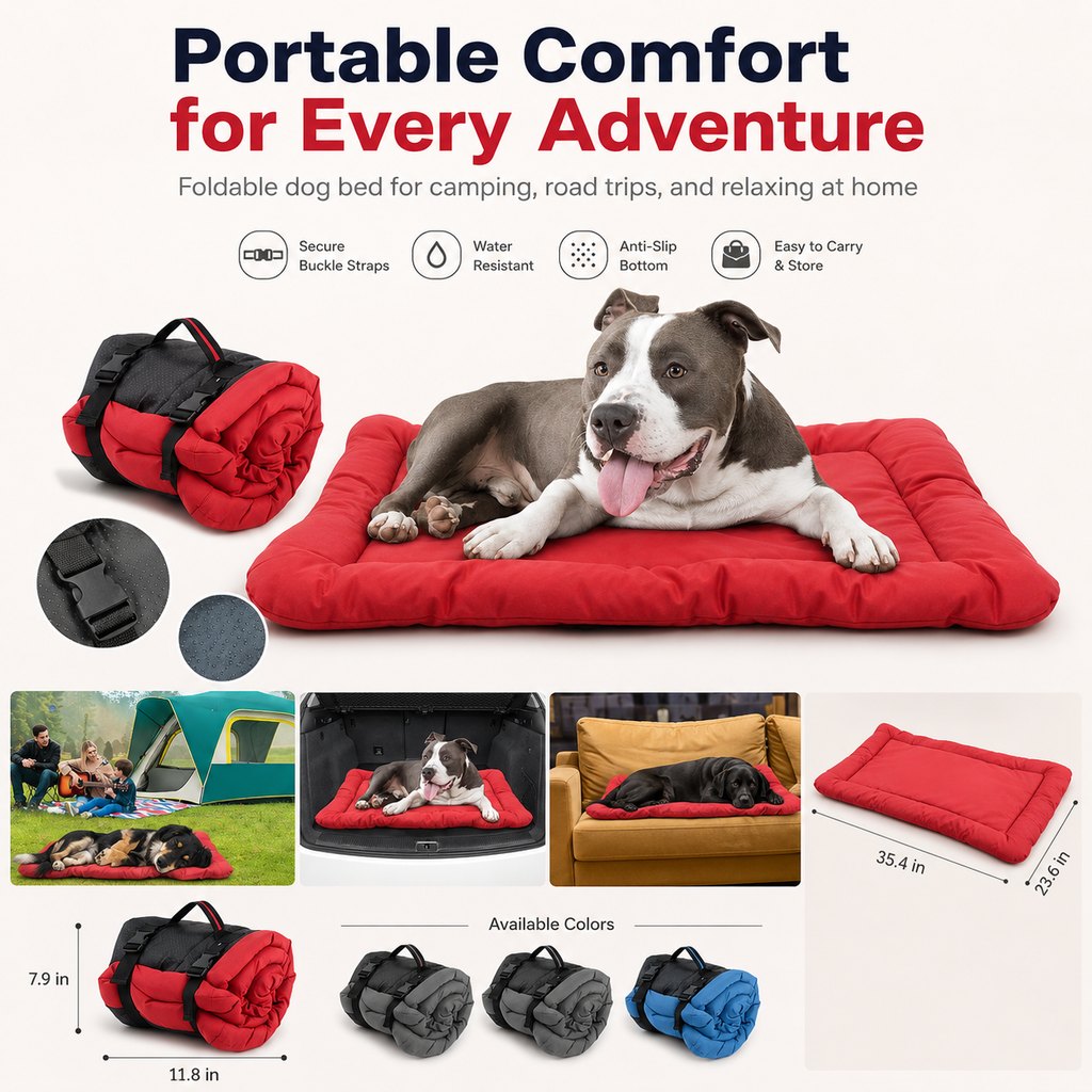 Malloren Portable Outdoor Dog Bed for Camping &Car Travel - Roll-Up Mat for Clean, Comfortable Rest