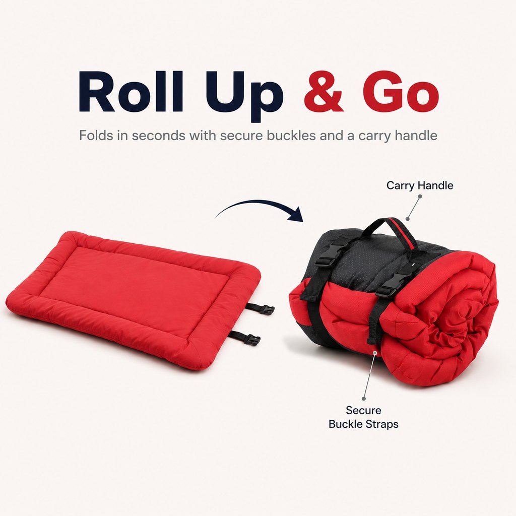 Malloren Portable Outdoor Dog Bed for Camping &Car Travel - Roll-Up Mat for Clean, Comfortable Rest
