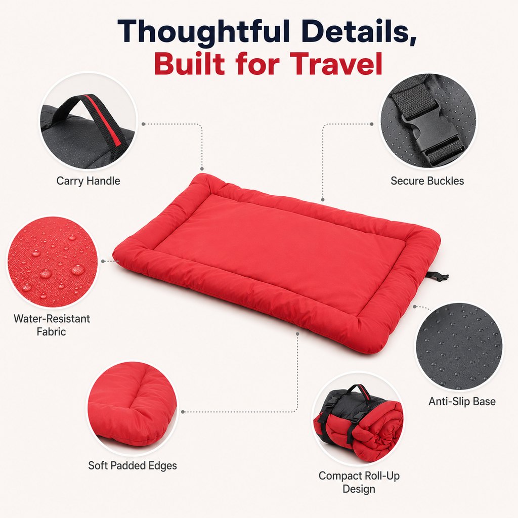 Malloren Portable Outdoor Dog Bed for Camping &Car Travel - Roll-Up Mat for Clean, Comfortable Rest