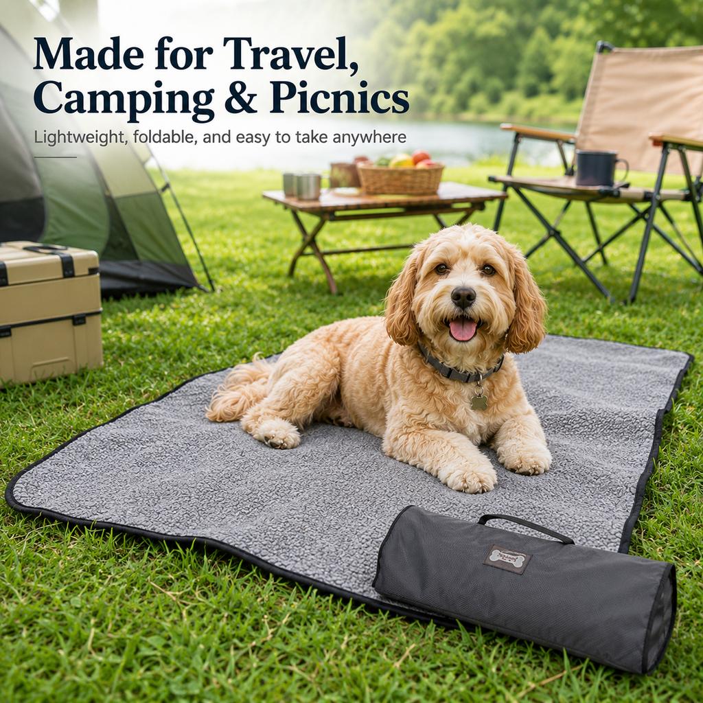Malloren Portable Outdoor Pet Mat with Carry Bag - Foldable Travel Dog Blanket for Parks, Camping & Road Trips