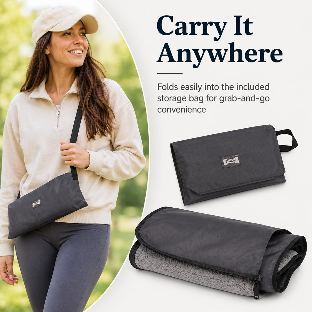 Malloren Portable Outdoor Pet Mat with Carry Bag - Foldable Travel Dog Blanket for Parks, Camping & Road Trips