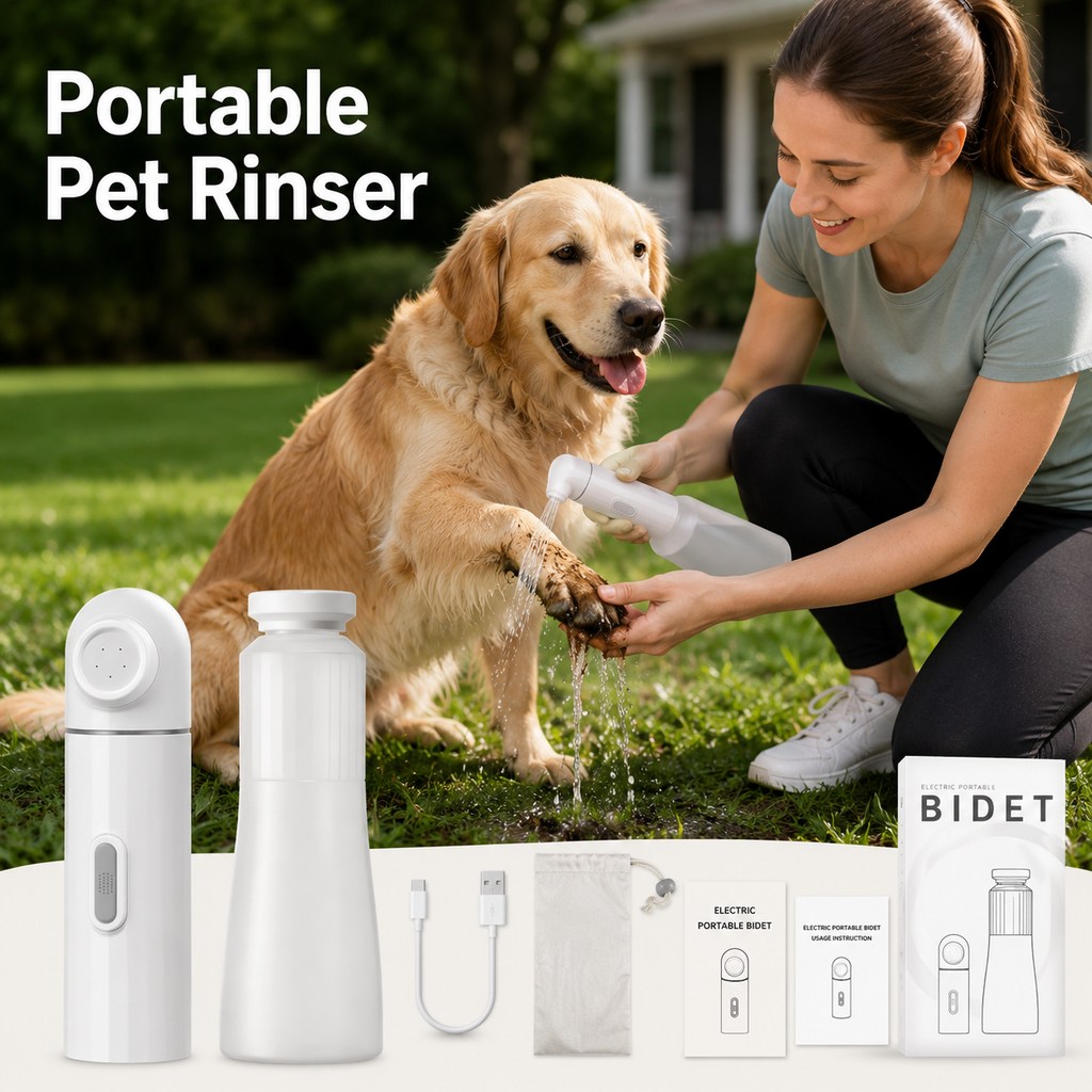 Malloren Portable Pet Rinser for Muddy Paws After Walks - USB-C Rechargeable 2-Mode Dog & Cat Cleaning Sprayer