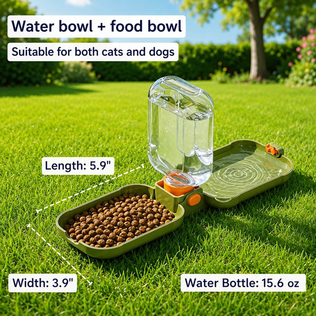 Malloren Portable Folding Pet Water & Food Cup for Walks & Hiking - 15.6 oz Leak-Resistant Dog & Cat Travel Bottle Bowl