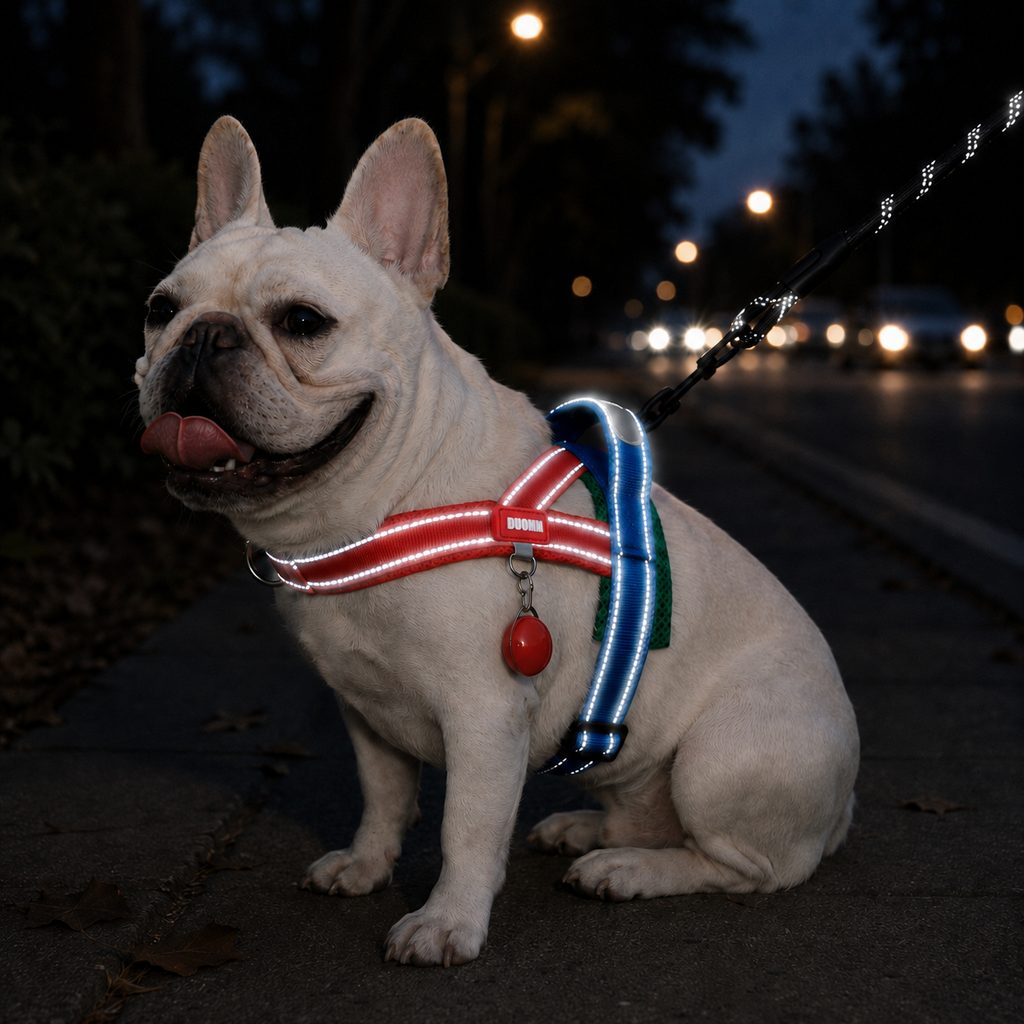 Malloren No-Choke French Bulldog Harness & Leash Set for Daily Walks - Reflective, Easy-Control Fit for Broad-Chest Dogs