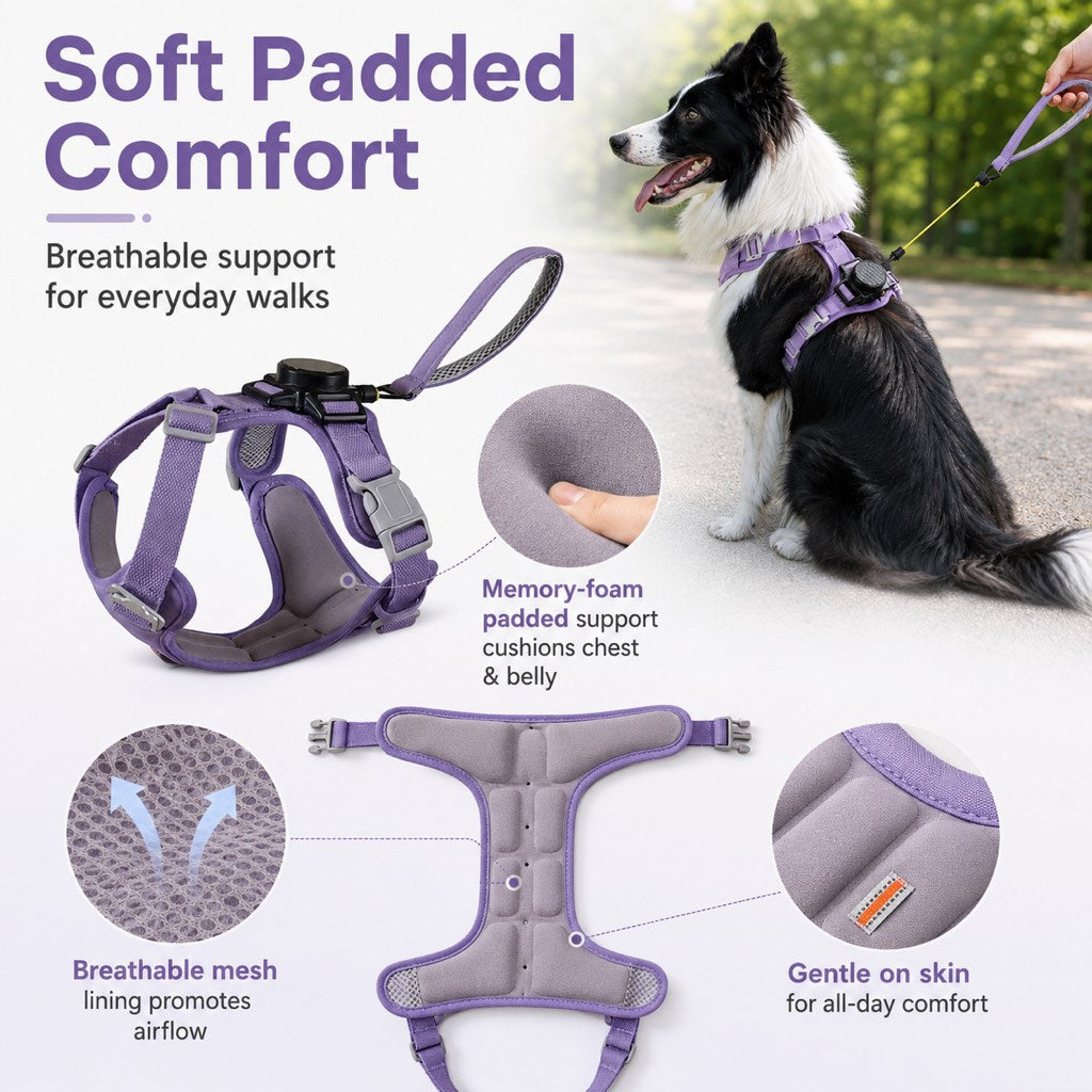 Malloren 2-in-1 Retractable Dog Harness for Daily Walks - Built-In Leash Vest with Auto-Stop Control for Small & Medium Dogs