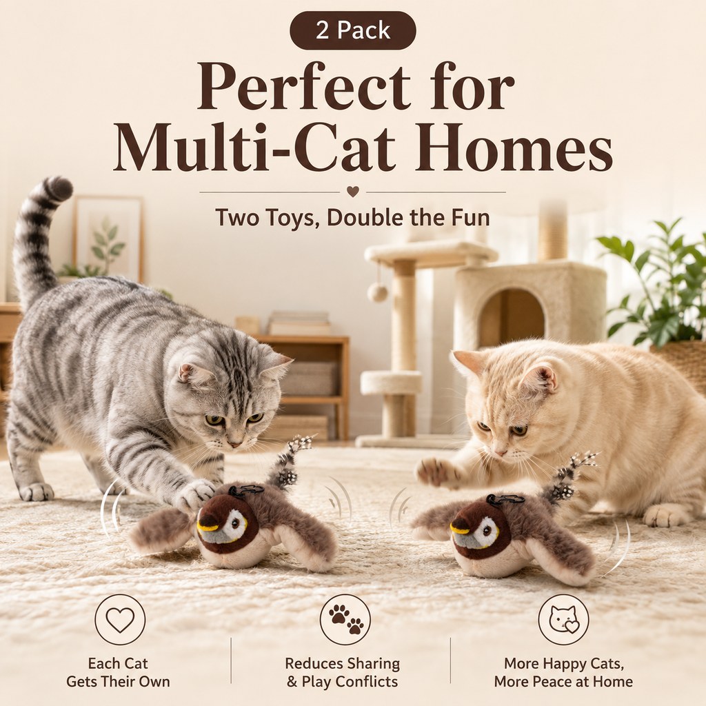 Malloren Rechargeable Interactive Cat Toy - Flapping Bird, Plush Animal & Motion Activated Toys for Indoor Cats