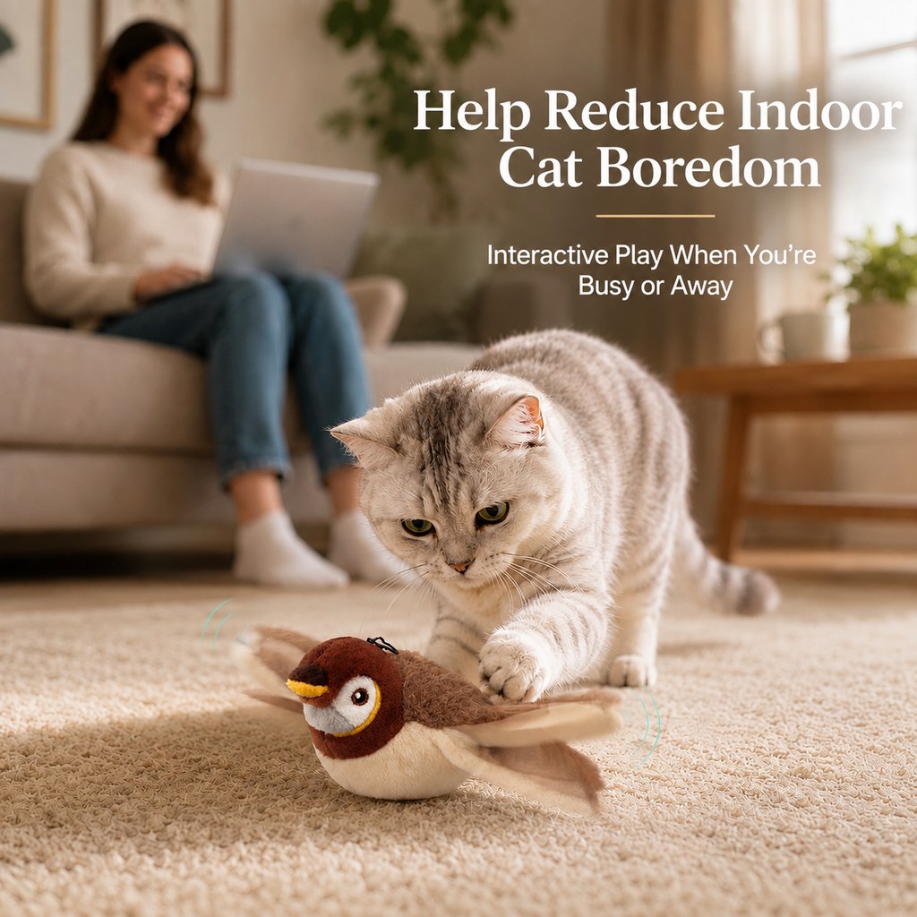 Malloren Rechargeable Interactive Cat Toy - Flapping Bird, Plush Animal & Motion Activated Toys for Indoor Cats