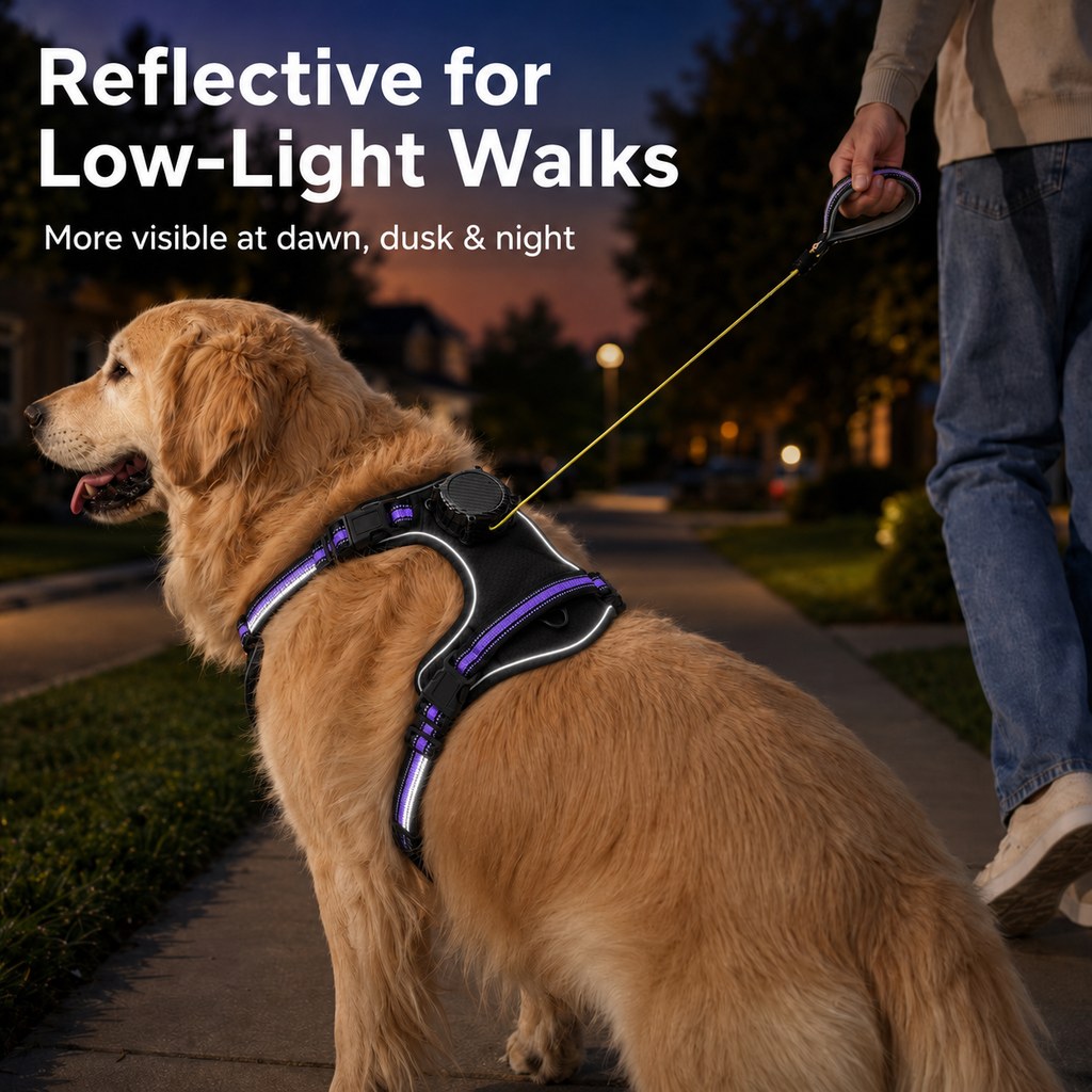 Malloren 2-in-1 Reflective Dog Harness with Built-In Retractable Leash for Daily Walks - Close Control for Pulling Dogs