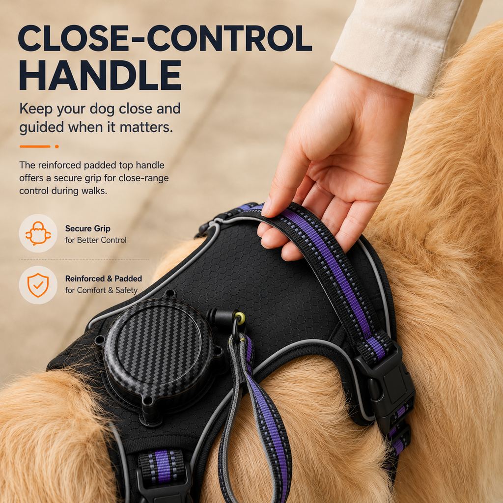 Malloren 2-in-1 Reflective Dog Harness with Built-In Retractable Leash for Daily Walks - Close Control for Pulling Dogs