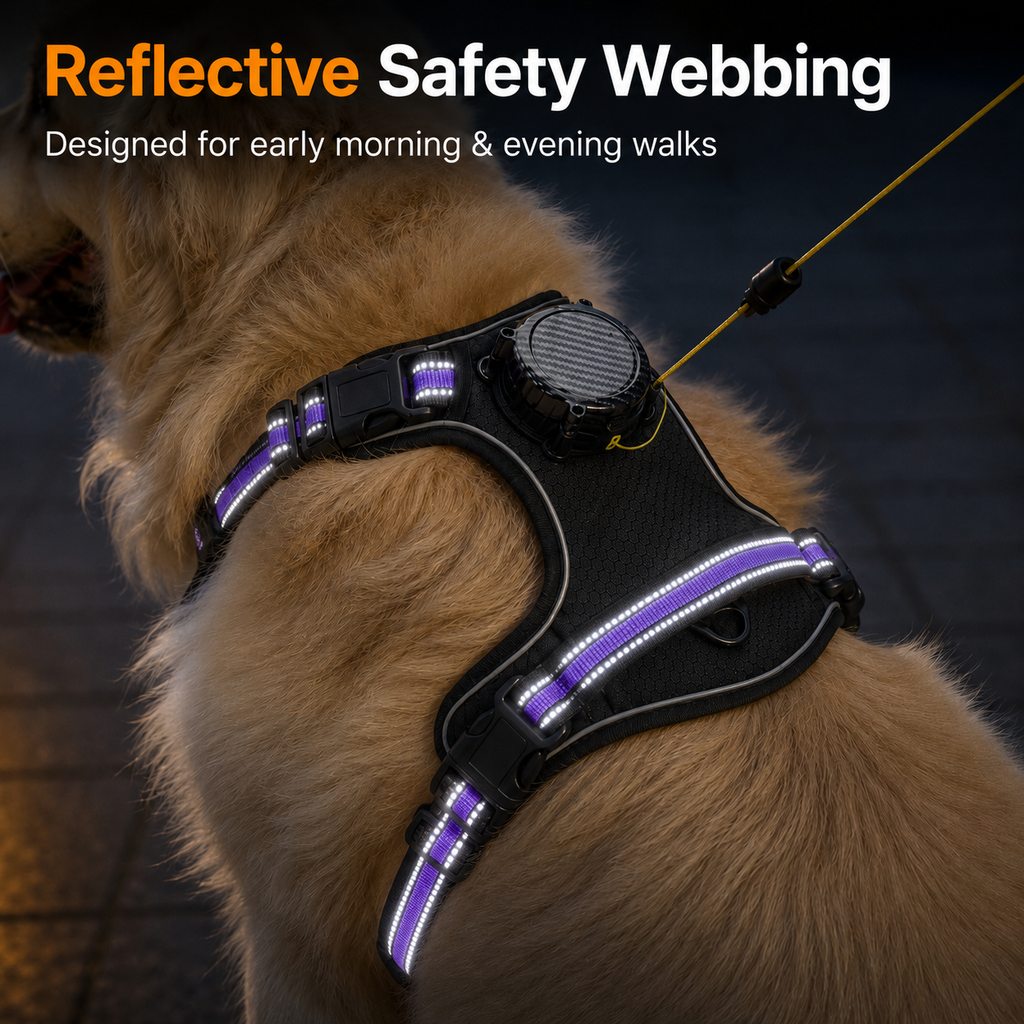 Malloren 2-in-1 Reflective Dog Harness with Built-In Retractable Leash for Daily Walks - Close Control for Pulling Dogs