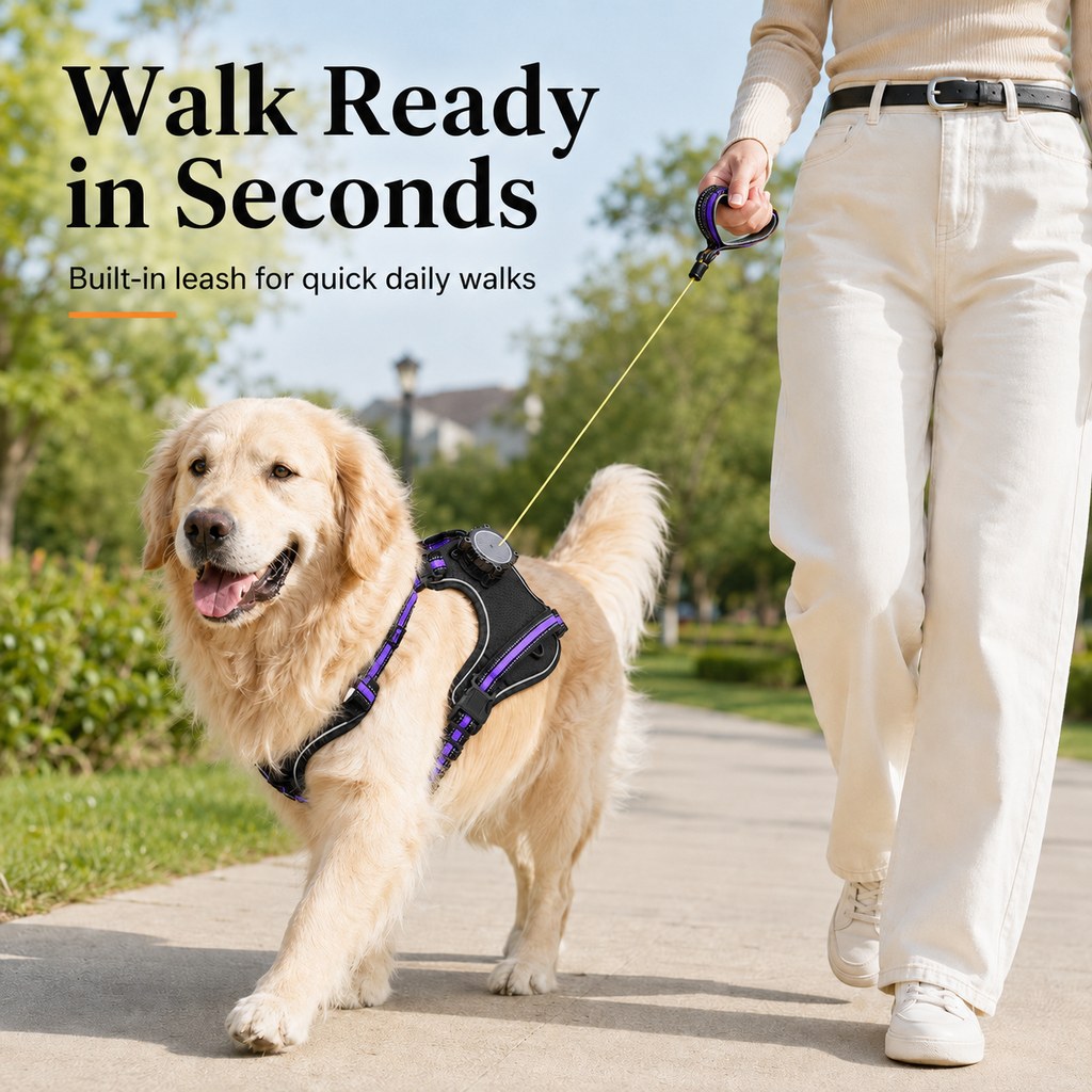 Malloren 2-in-1 Reflective Dog Harness with Built-In Retractable Leash for Daily Walks - Close Control for Pulling Dogs