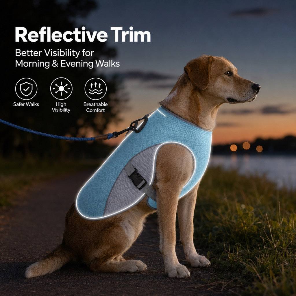 Malloren Dog Cooling Vest for Summer Walks - Wet-to-Cool Lightweight Jacket with Leash Ring for Hot Weather Outdoor Comfort