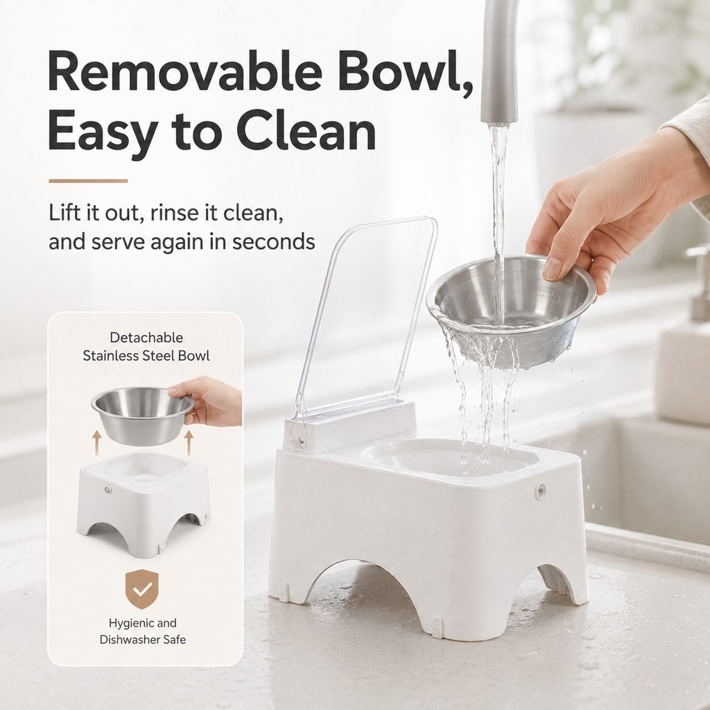Malloren Smart Auto-Opening Covered Cat Bowl for Cleaner Indoor Feeding - Rechargeable Dustproof Cat Feeder