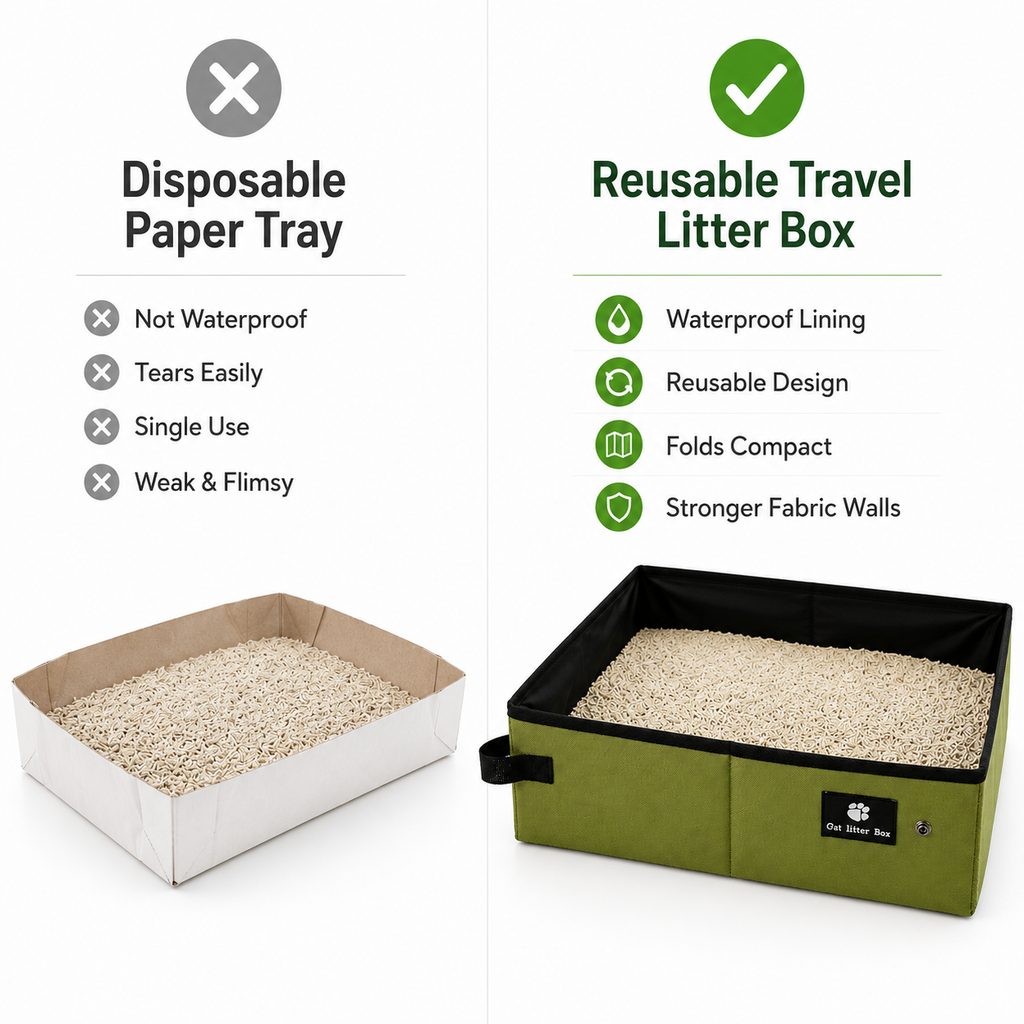 Malloren Portable Foldable Cat Litter Box for Road Trips, Hotels & RV Travel - Reusable Waterproof Travel Cat Toilet to Stop Leaks & Save Space