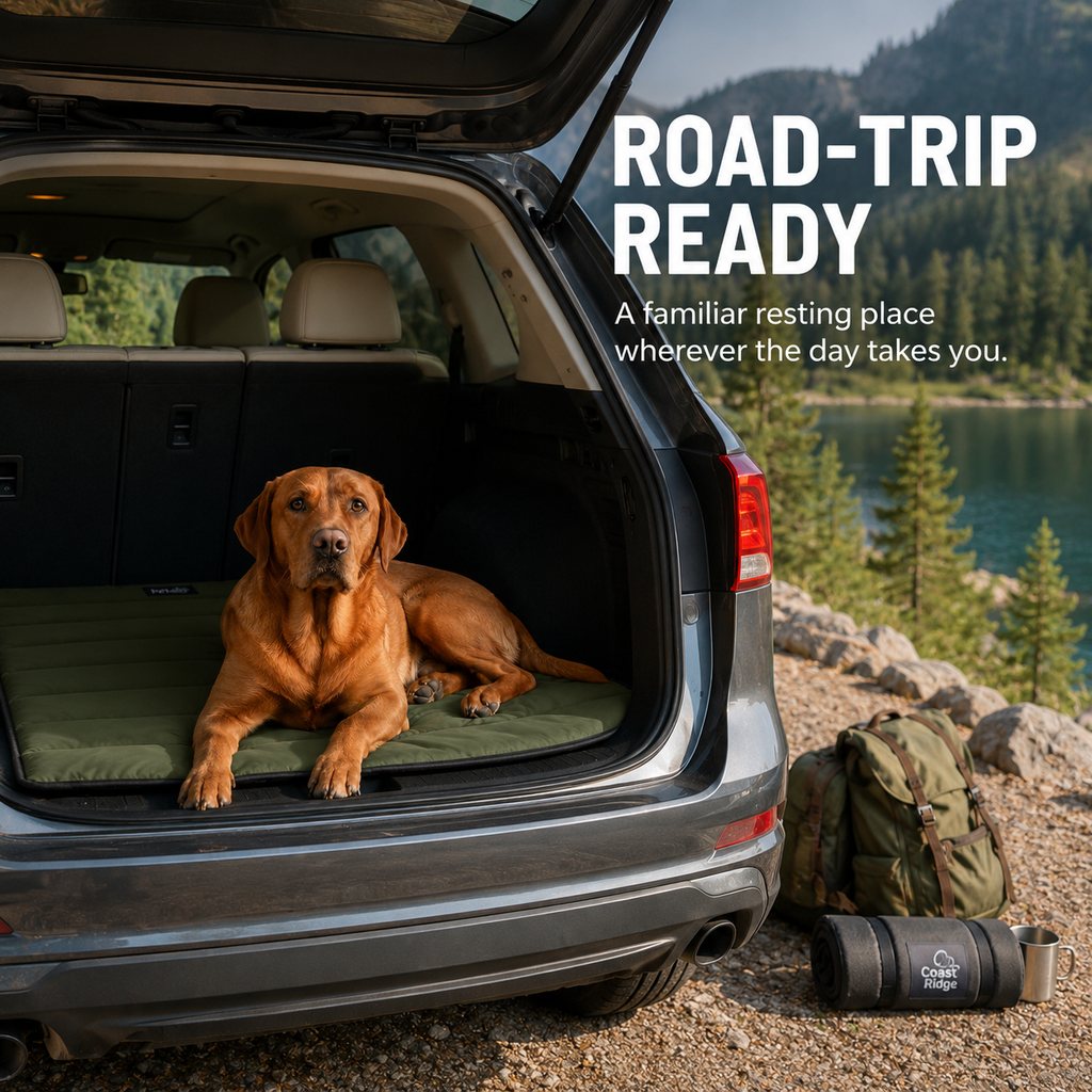 Malloren Portable Roll-Up Dog Travel Mat for Camping & Car Trips - Keeps Pets Off Damp, Dirty Ground
