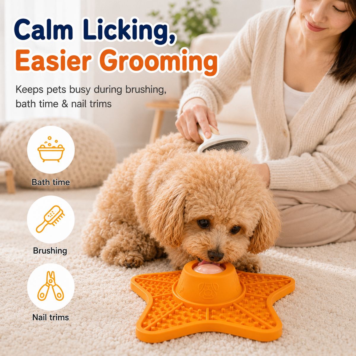 Malloren Interactive Rolling Ball Slow Feeder Lick Mat for Dogs & Cats - Keeps Fast Eaters Busy During Meals, Grooming & Frozen Treat Time