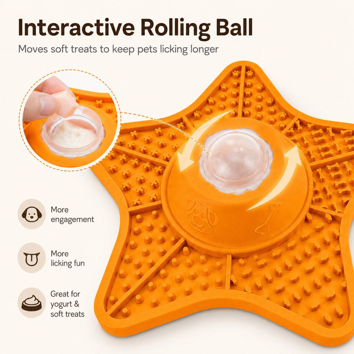 Malloren Interactive Rolling Ball Slow Feeder Lick Mat for Dogs & Cats - Keeps Fast Eaters Busy During Meals, Grooming & Frozen Treat Time