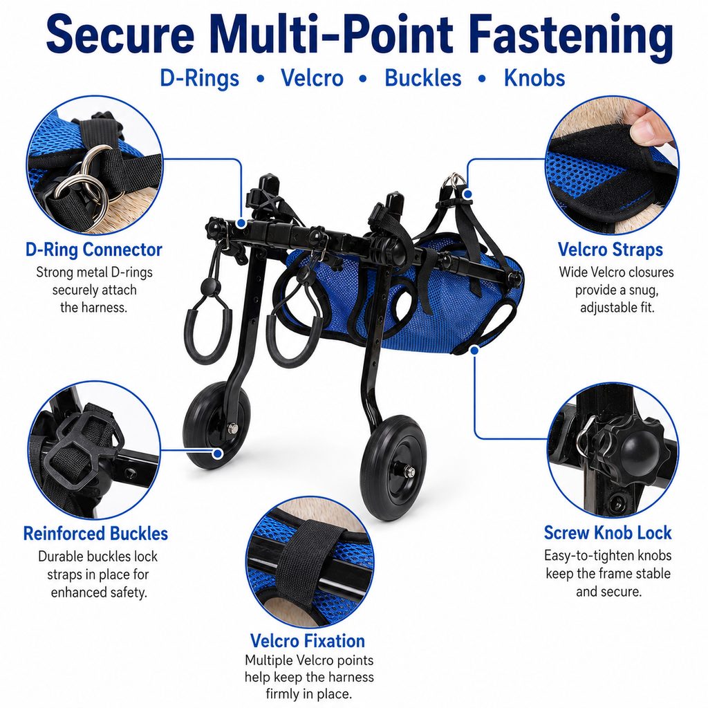 Malloren Adjustable Rear Leg Dog Wheelchair for Daily Walks - Mobility Support Cart for Small Dogs with Weak Back Legs