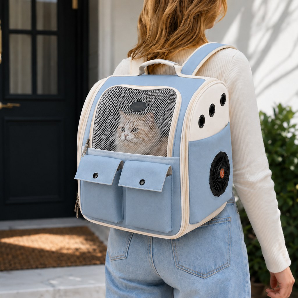 Malloren USB-Powered Dual-Fan Cat Carrier Backpack for Vet Visits & Everyday Travel - Fan-Assisted Cooling for Less-Stuffy Trips