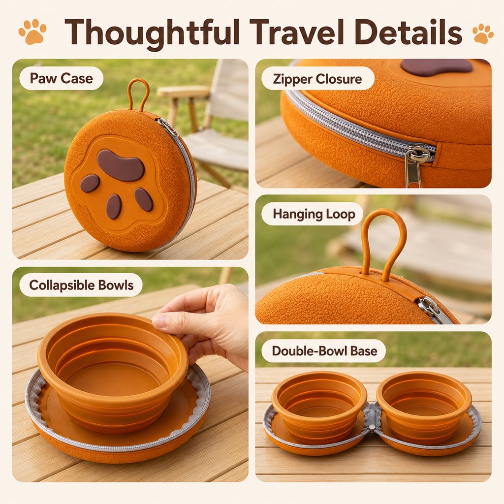 Malloren 2-in-1 Collapsible Pet Travel Bowl for Walks, Parks & Road Trips - Feed and Hydrate Small Dogs or Cats Anywhere