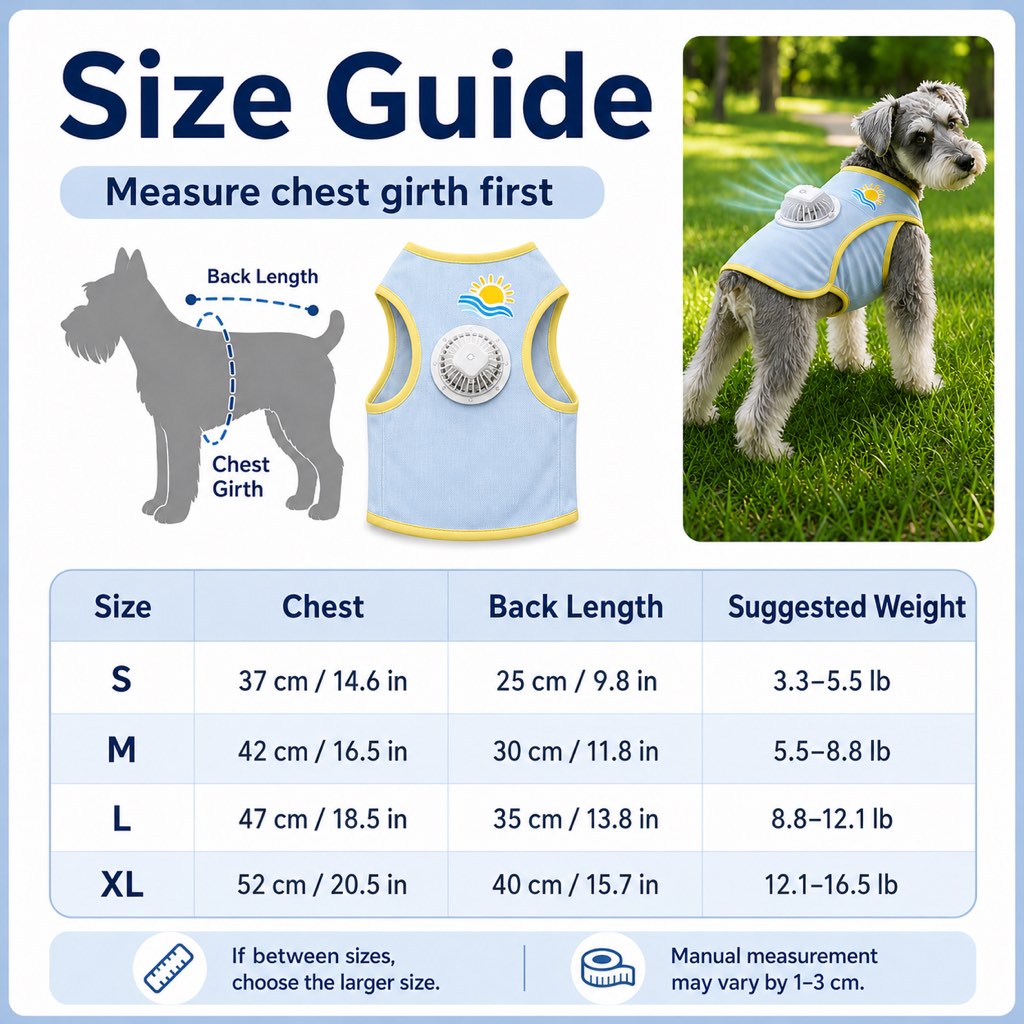 Malloren Cooling Fan Dog Summer Vest for Walks & Outdoor Heat Relief - Lightweight Sun Shirt for Small & Medium Dogs