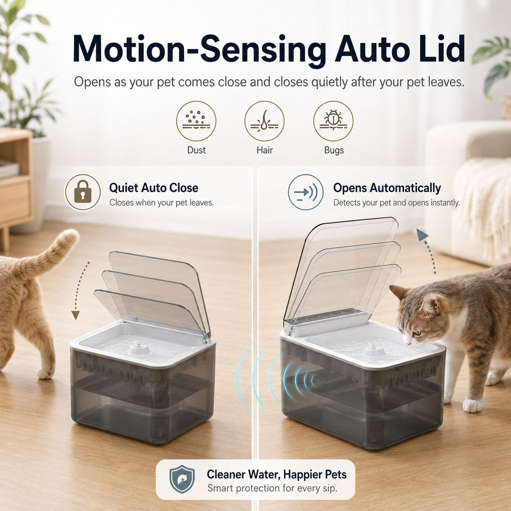 Malloren Smart Auto-Lid Cat Water Fountain for Busy Cat Parents - 3L Cordless Pet Water Dispenser with Dust Cover, Motion Sensor & Type-C Charging