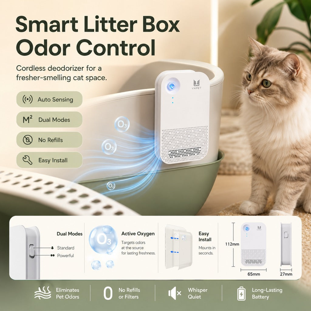 Malloren Smart Litter Box Odor Control Deodorizer for Cats - Cordless Auto-Sensing Pet Odor Purifier